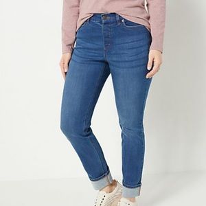 Denim & Co. Easy Stretch Petite Cuffed Slim Straight Jeans